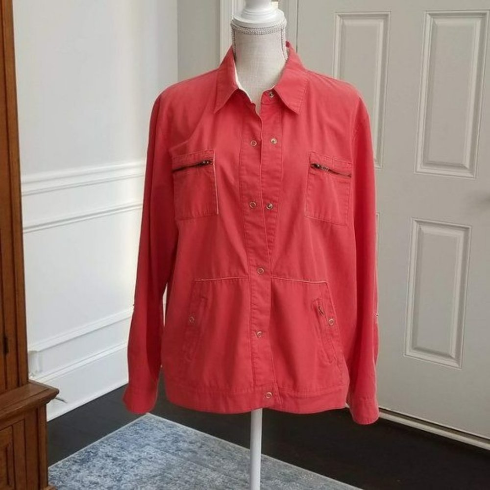 Chico's Coral Long Sleeve Jacket Multiple Pockets Size Large